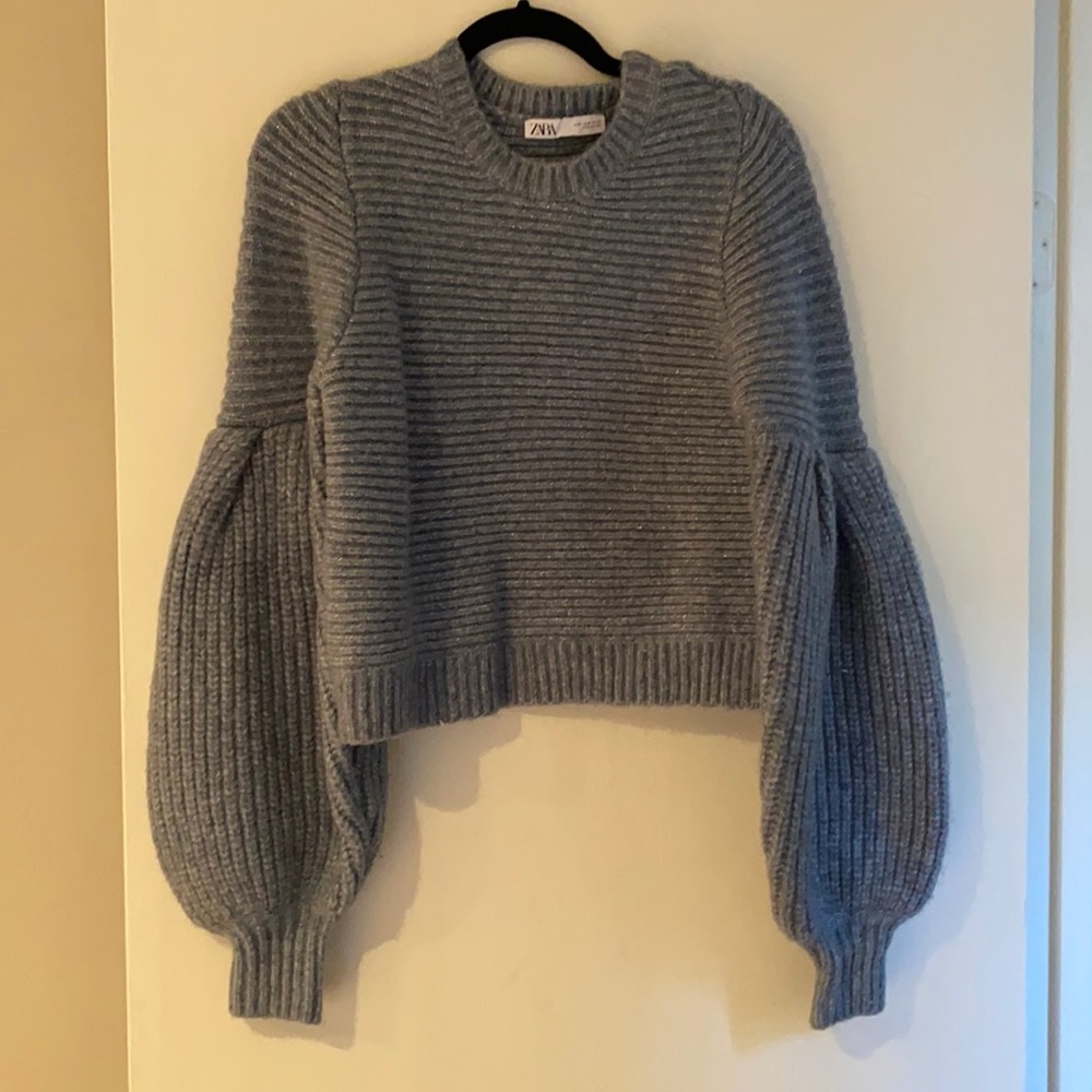 Zara Blue Sparkly Balloon Sleeve Sweater